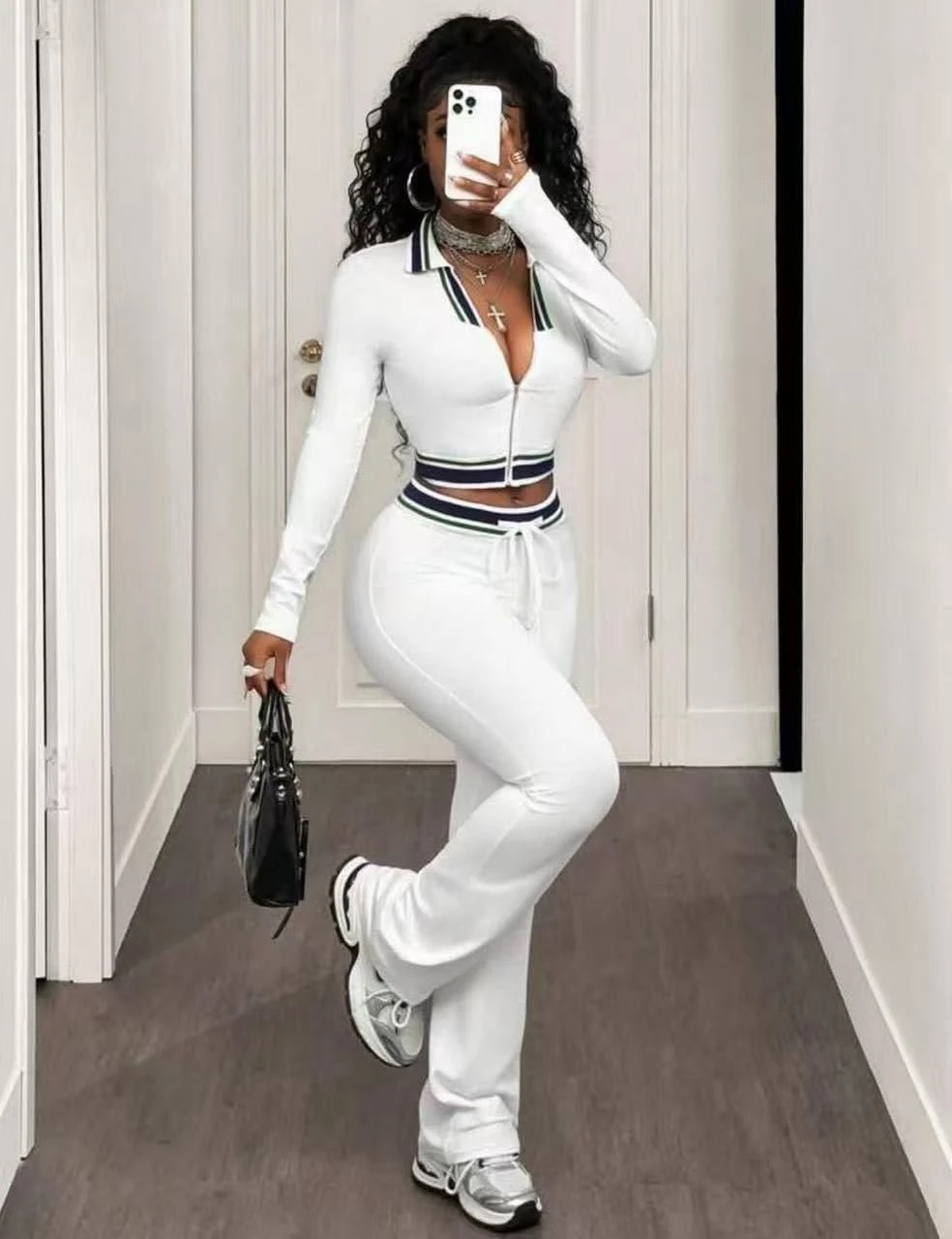 Athleisure Lounge Set with Collar Detail