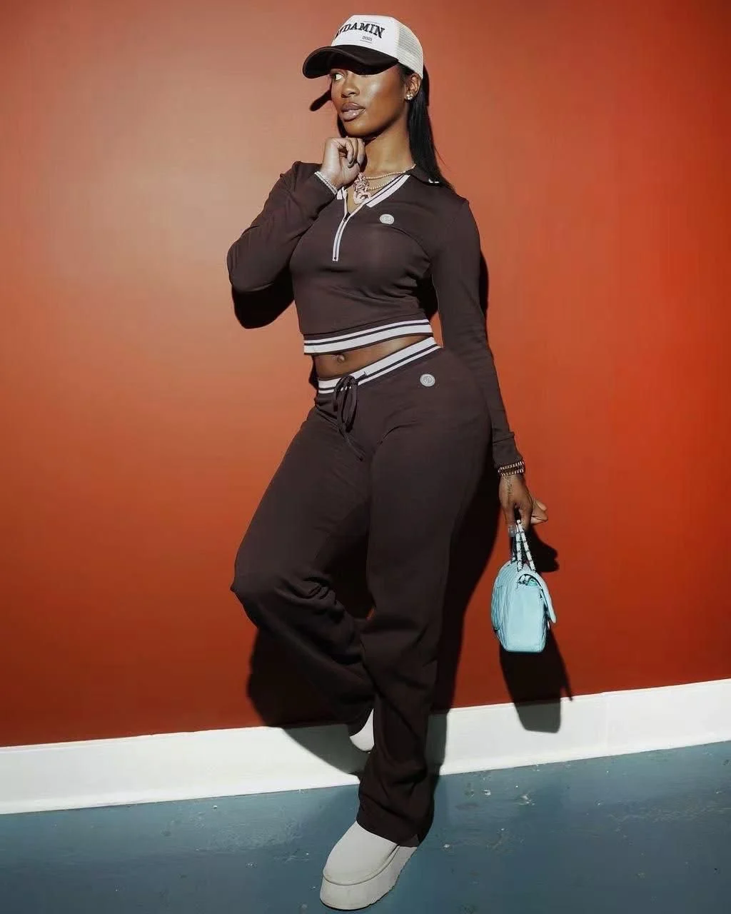 Athleisure Lounge Set with Collar Detail