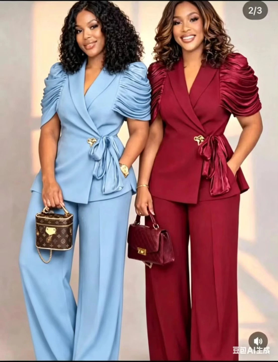 Belted Blazer Suit with Gold Buckle Accent