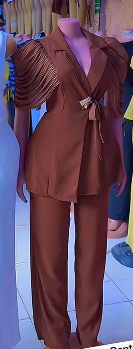 Belted Blazer Suit with Gold Buckle Accent