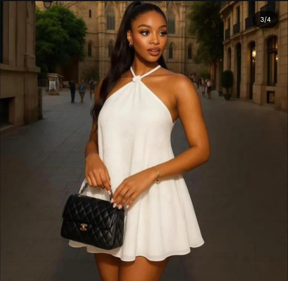 Chic 3D Floral Halter Neck Mini Dress