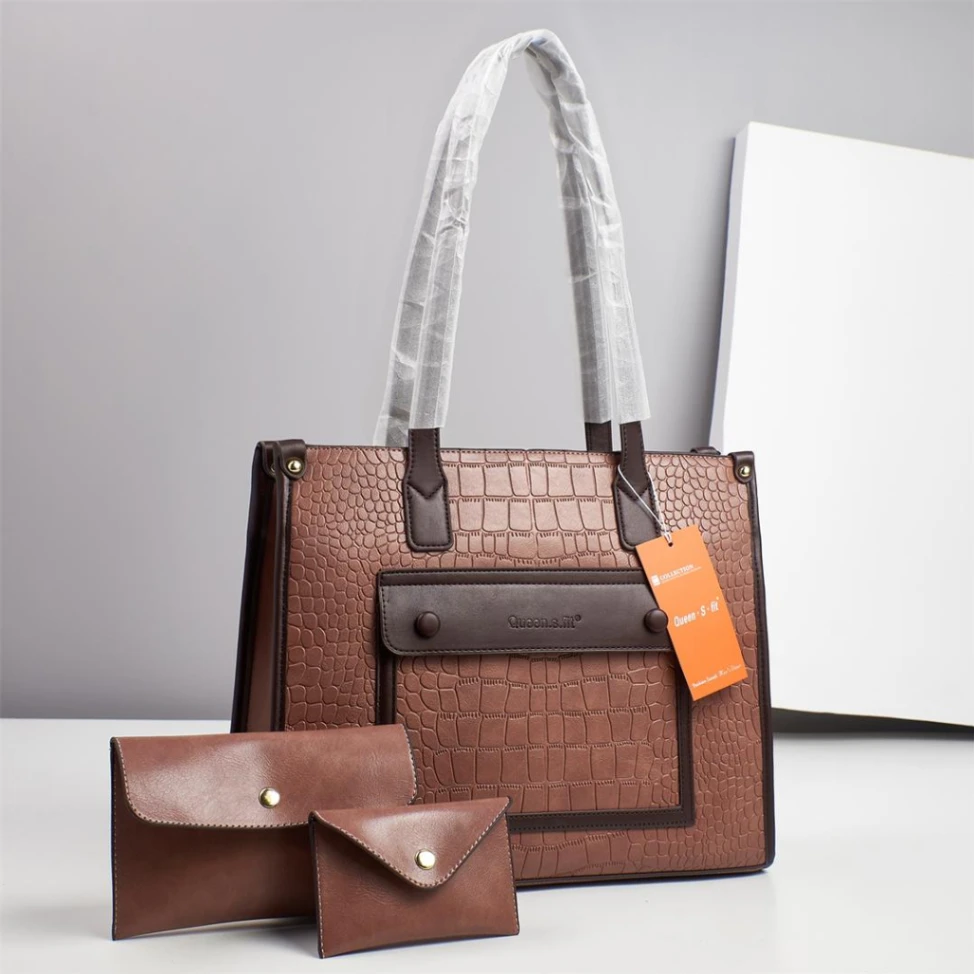 Crocodile Embossed Tote Bag with Matching Wallets