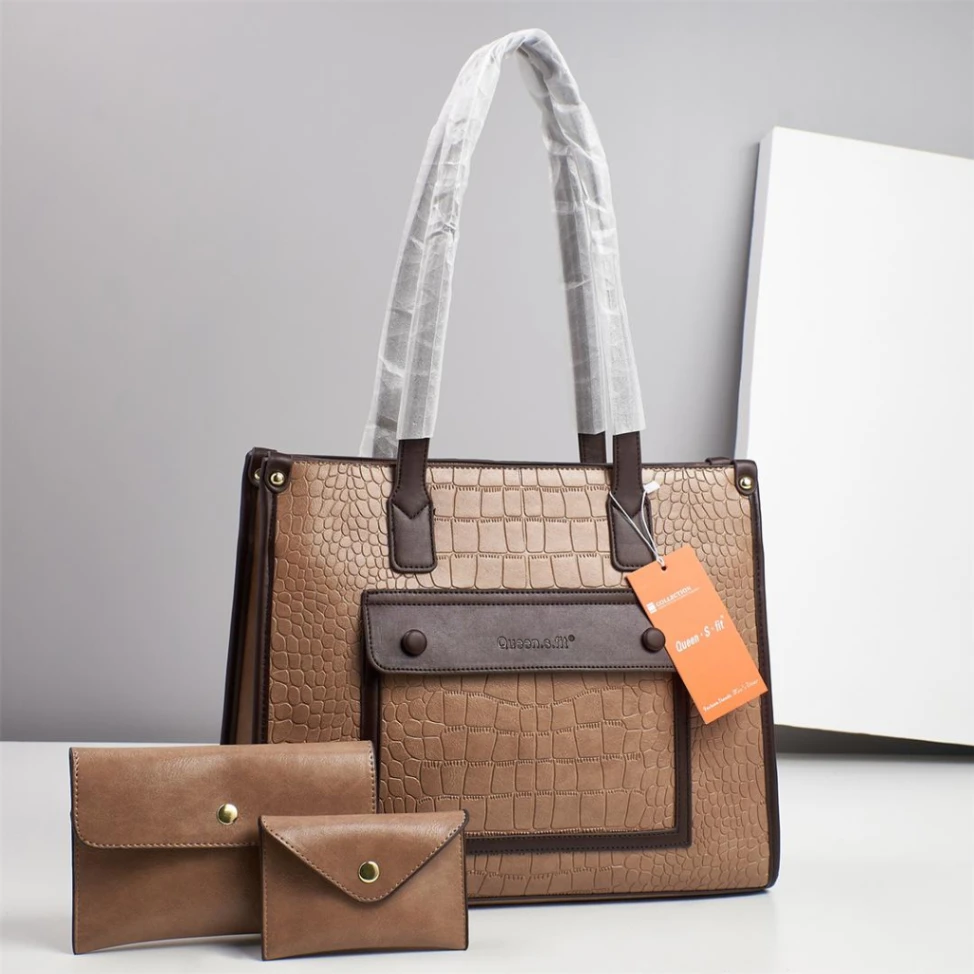Crocodile Embossed Tote Bag with Matching Wallets