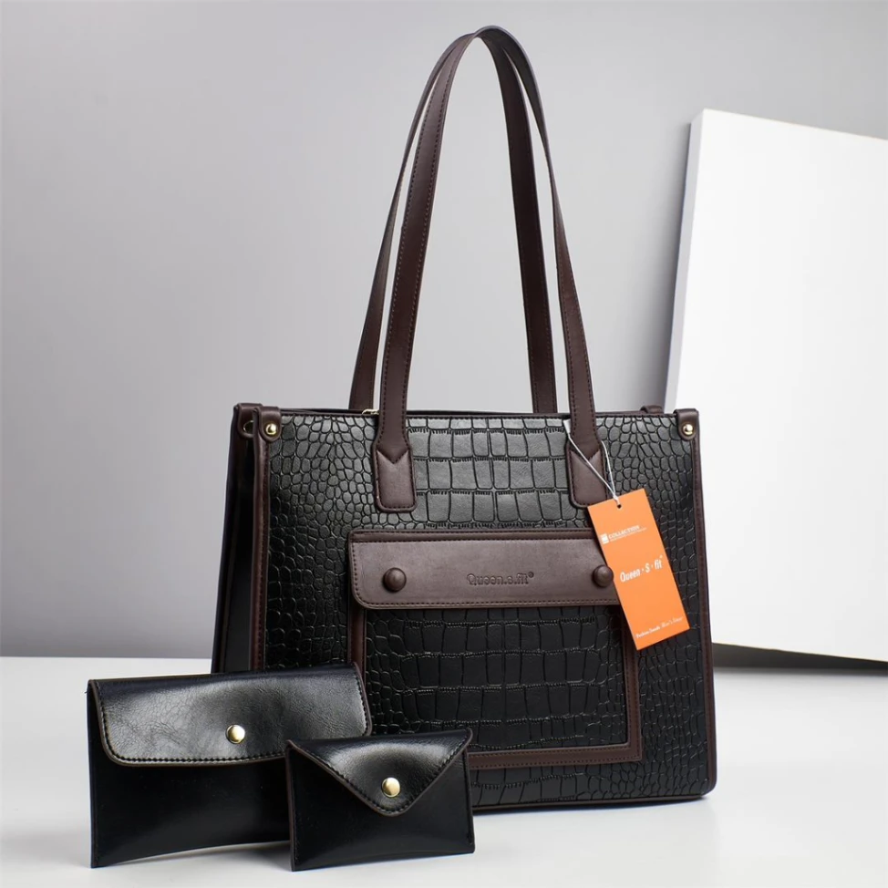 Crocodile Embossed Tote Bag with Matching Wallets