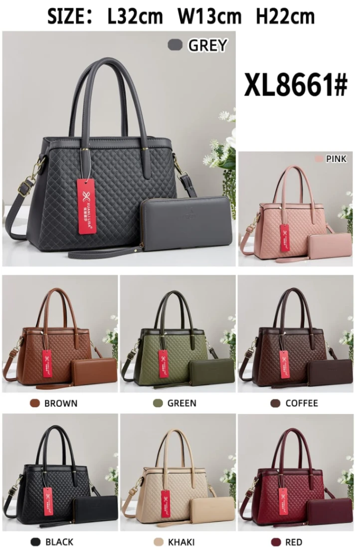 Diamond Quilted 2 Piece Handbag Set