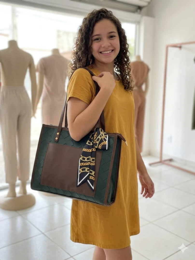 Elegant Quilted Tote Bag with Silk Scarf Detail