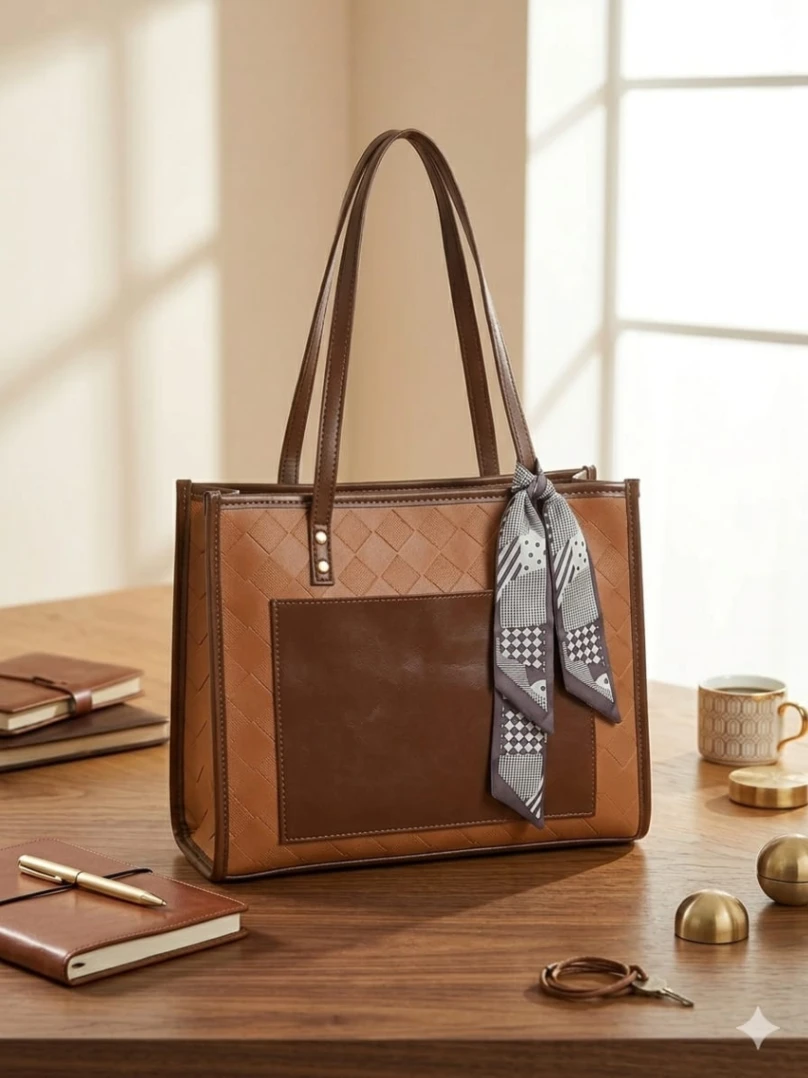 Elegant Quilted Tote Bag with Silk Scarf Detail