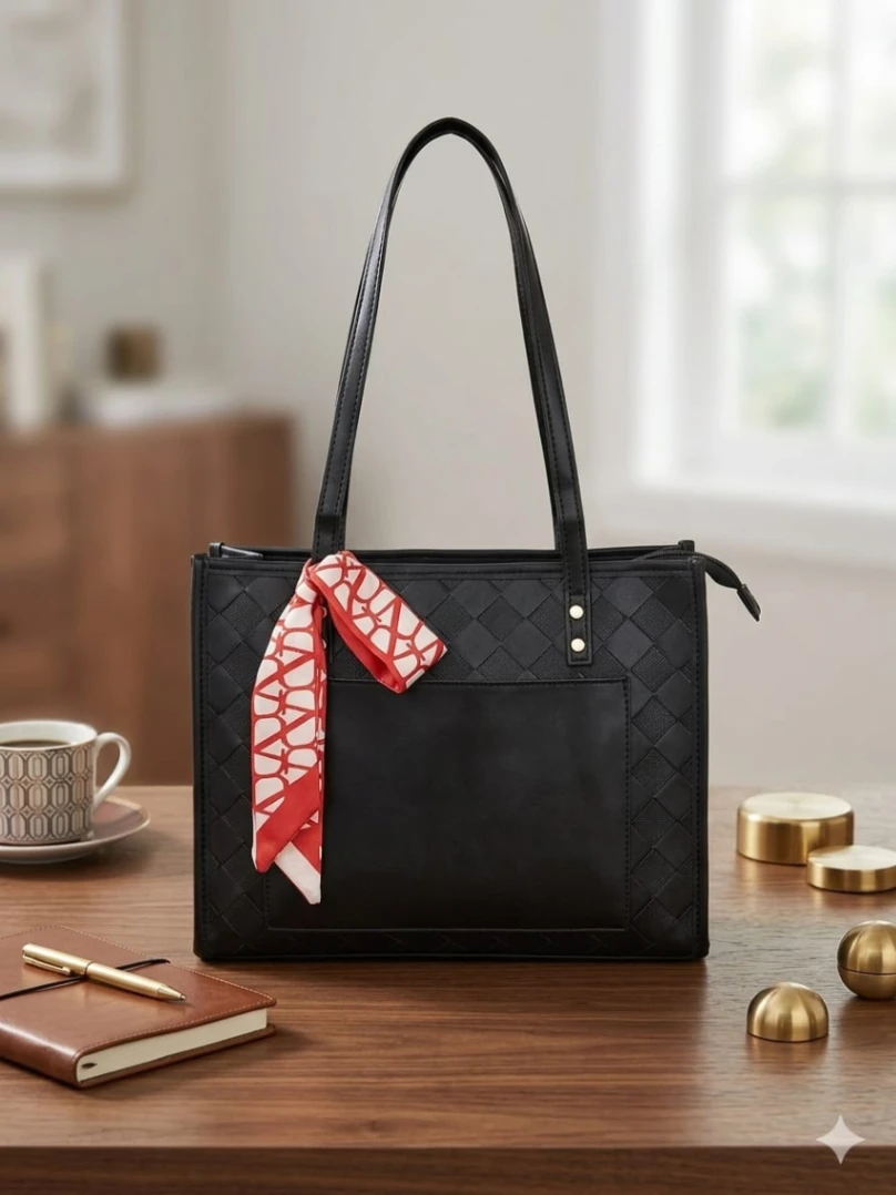 Elegant Quilted Tote Bag with Silk Scarf Detail