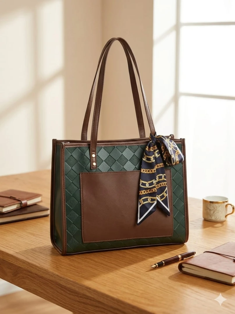 Elegant Quilted Tote Bag with Silk Scarf Detail