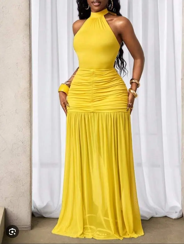 halter ruffle maxi dress