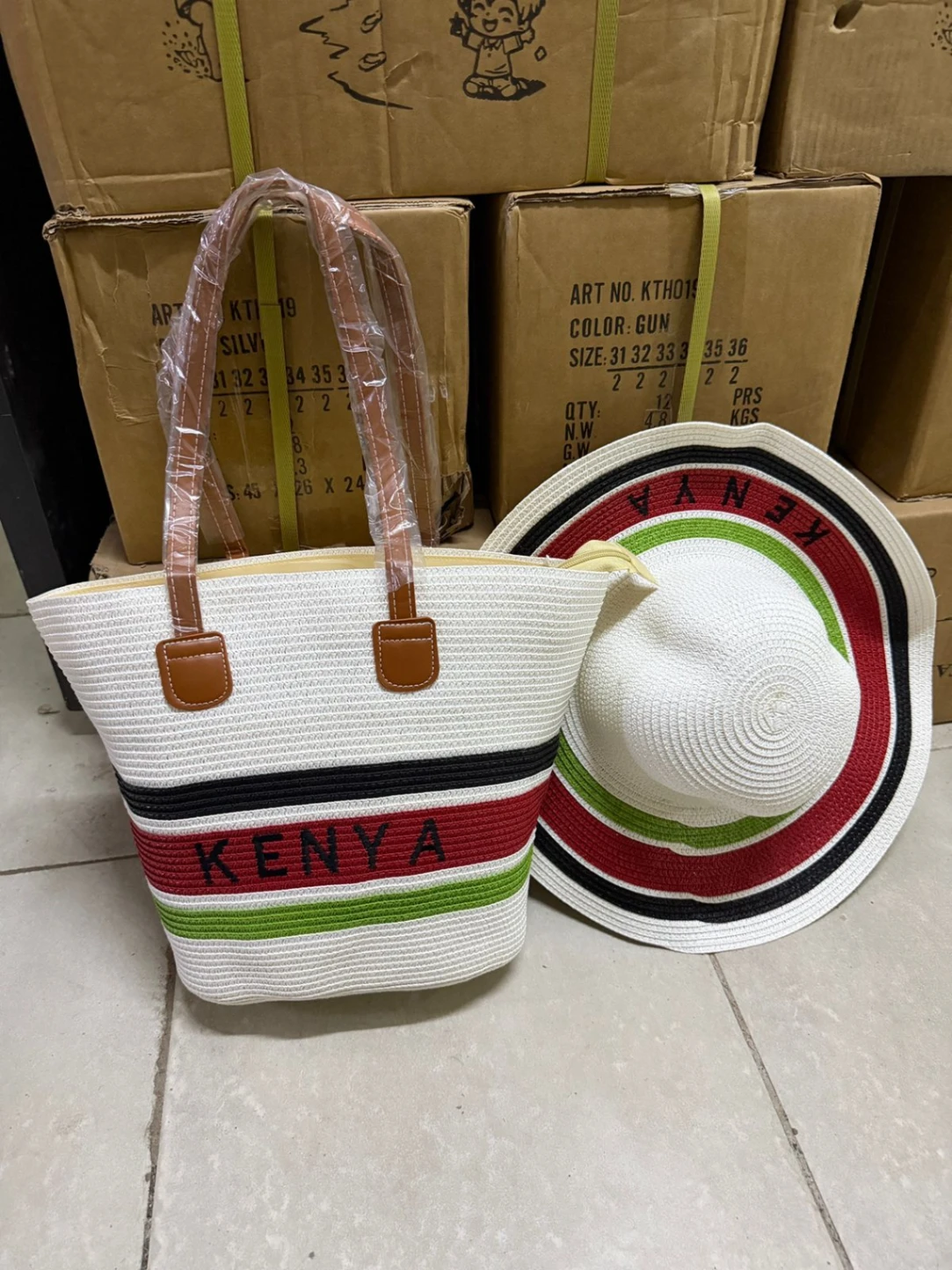 Kenya branded straw hat and handbag sets