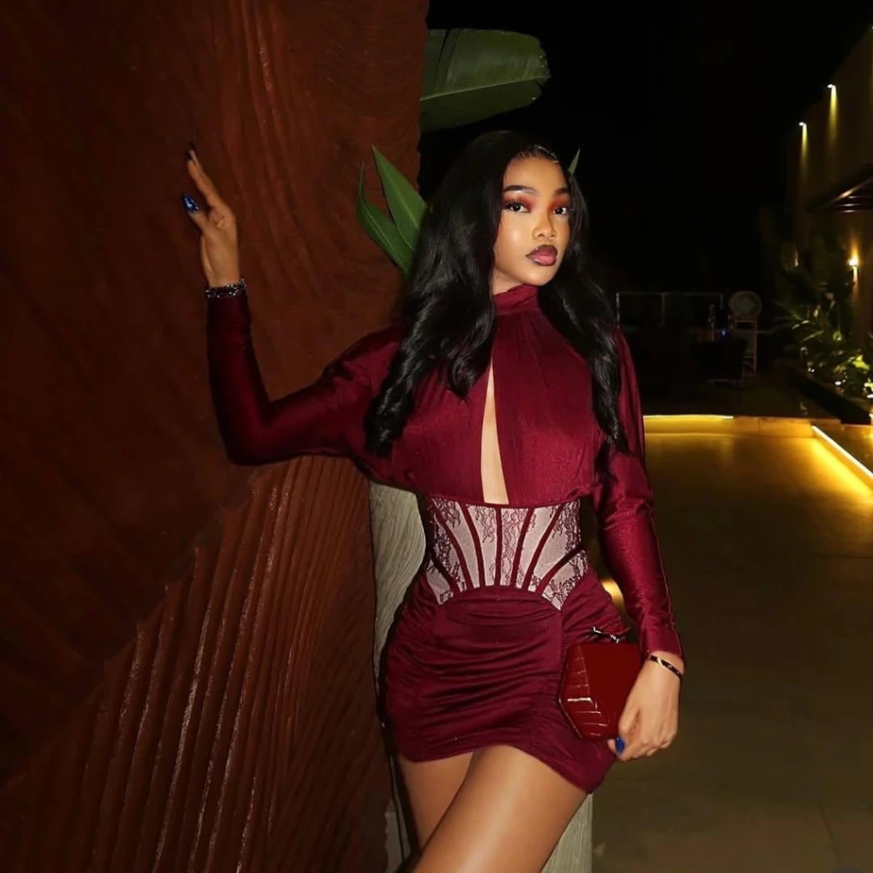 Lace-Panel Gathered Mini Dress