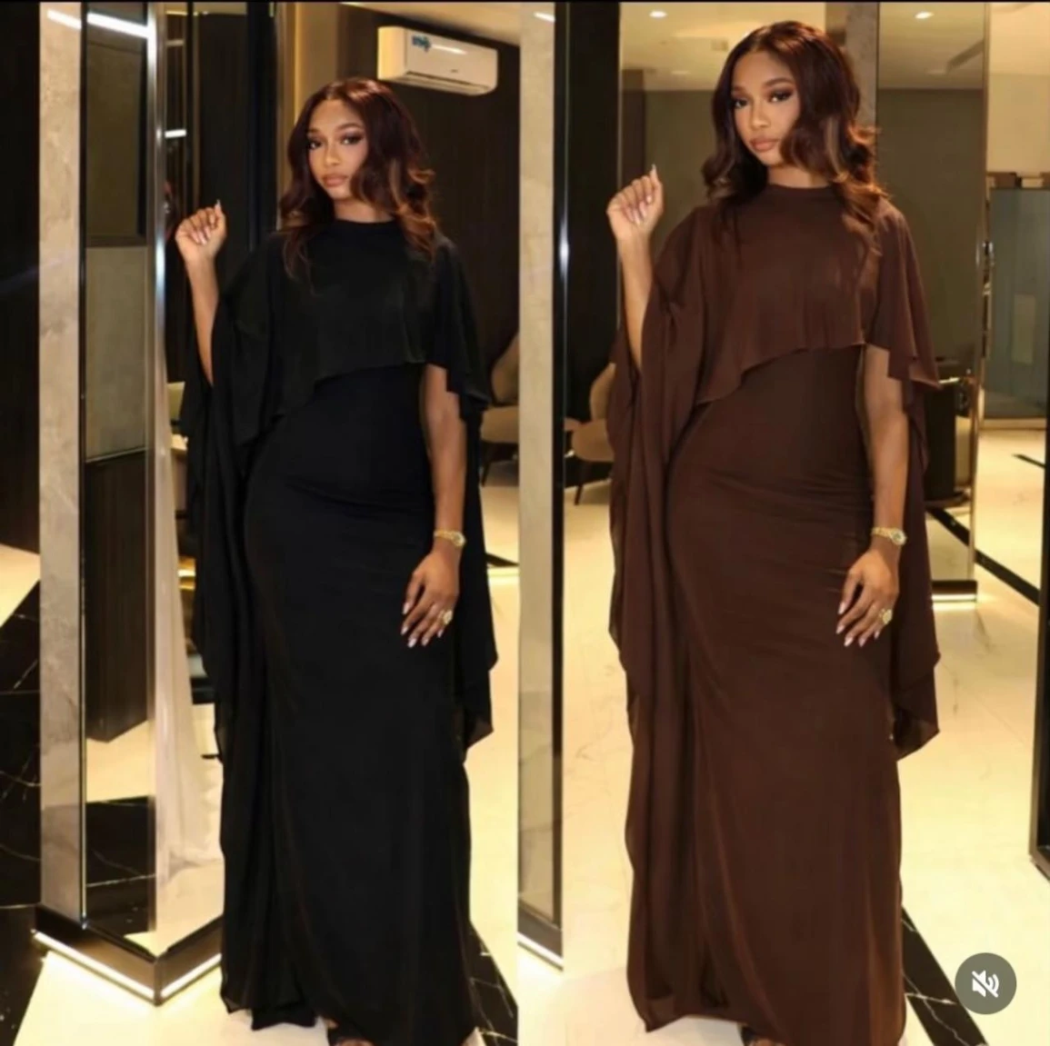 long maxi dresses with an attached cape or overlay