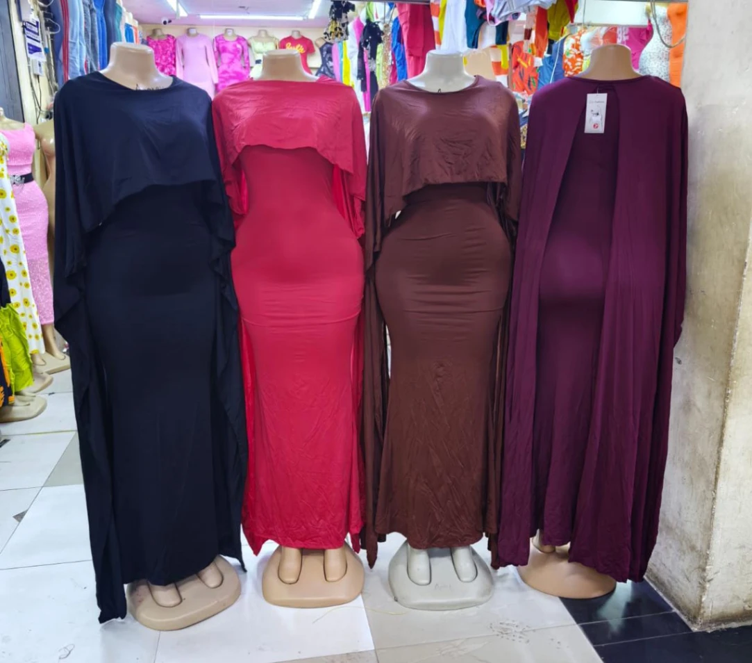 long maxi dresses with an attached cape or overlay