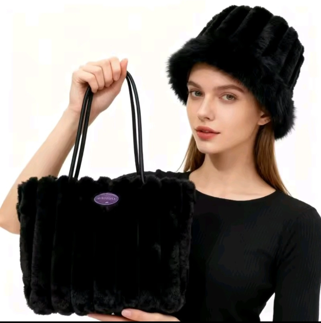 Plush Ribbed Faux Fur Tote Bag