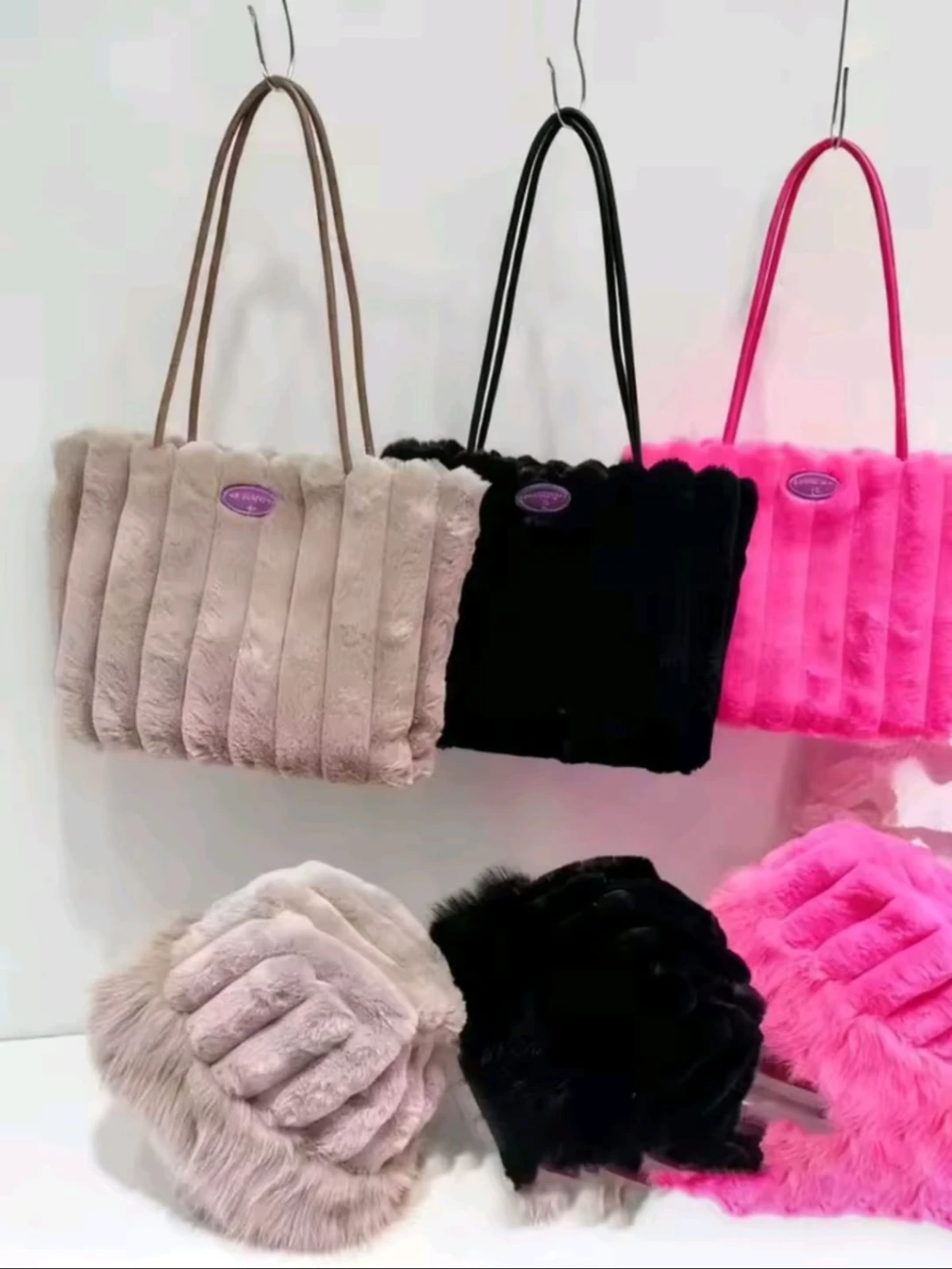 Plush Ribbed Faux Fur Tote Bag