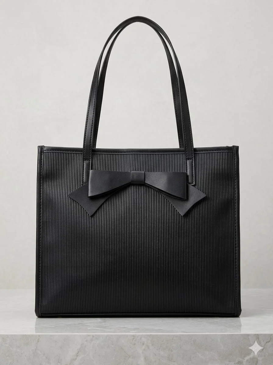 Ribbed Texture Bow Tote Bag