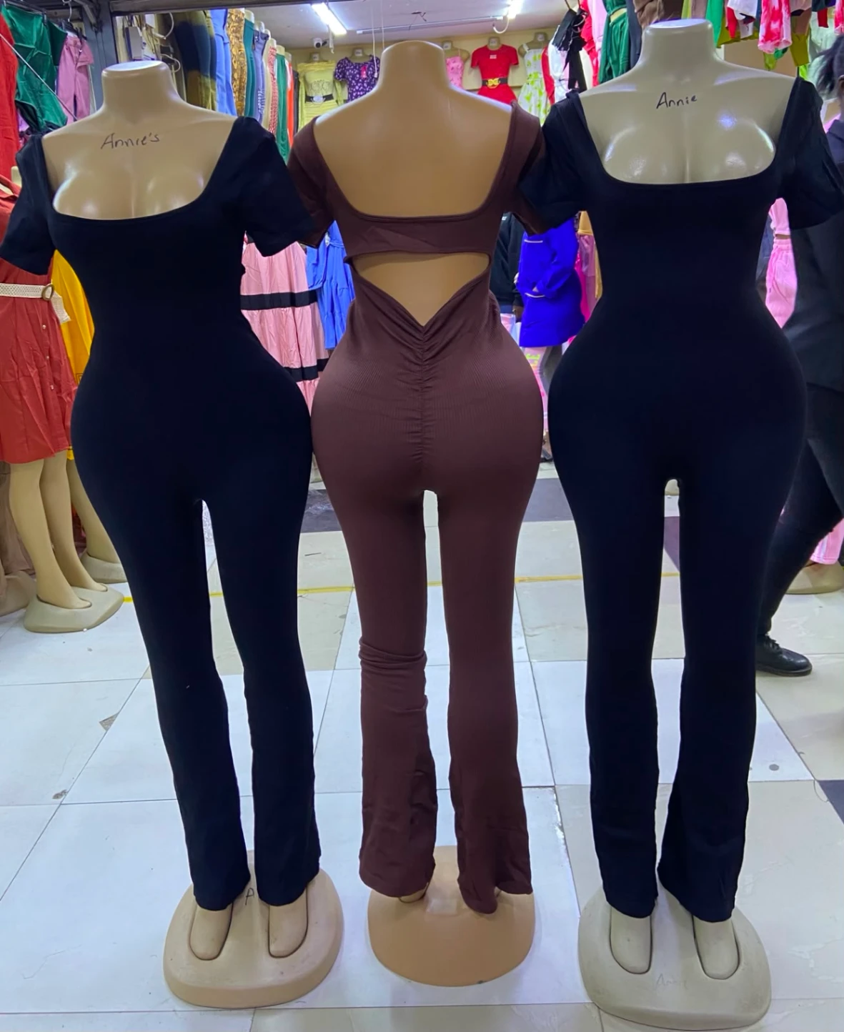 Short-Sleeve Open-Back Flared Jumpsuit