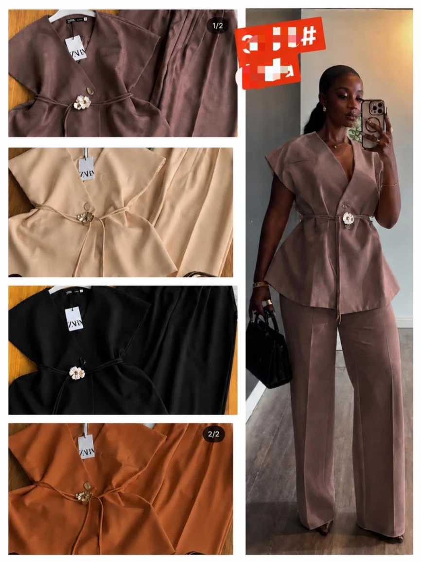 Sleeveless Wrap Top & Pleated Wide-Leg Pants