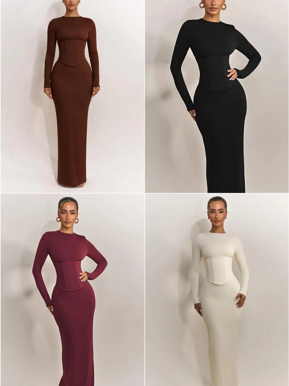 Solid Color Long Sleeve Bodycon Dress with Waisted Corset Shaper