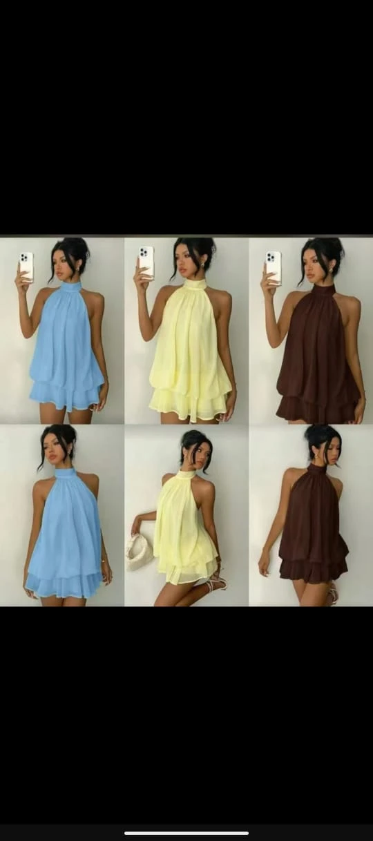 Tiered Ruffle Halter Neck Chiffon Mini Dress