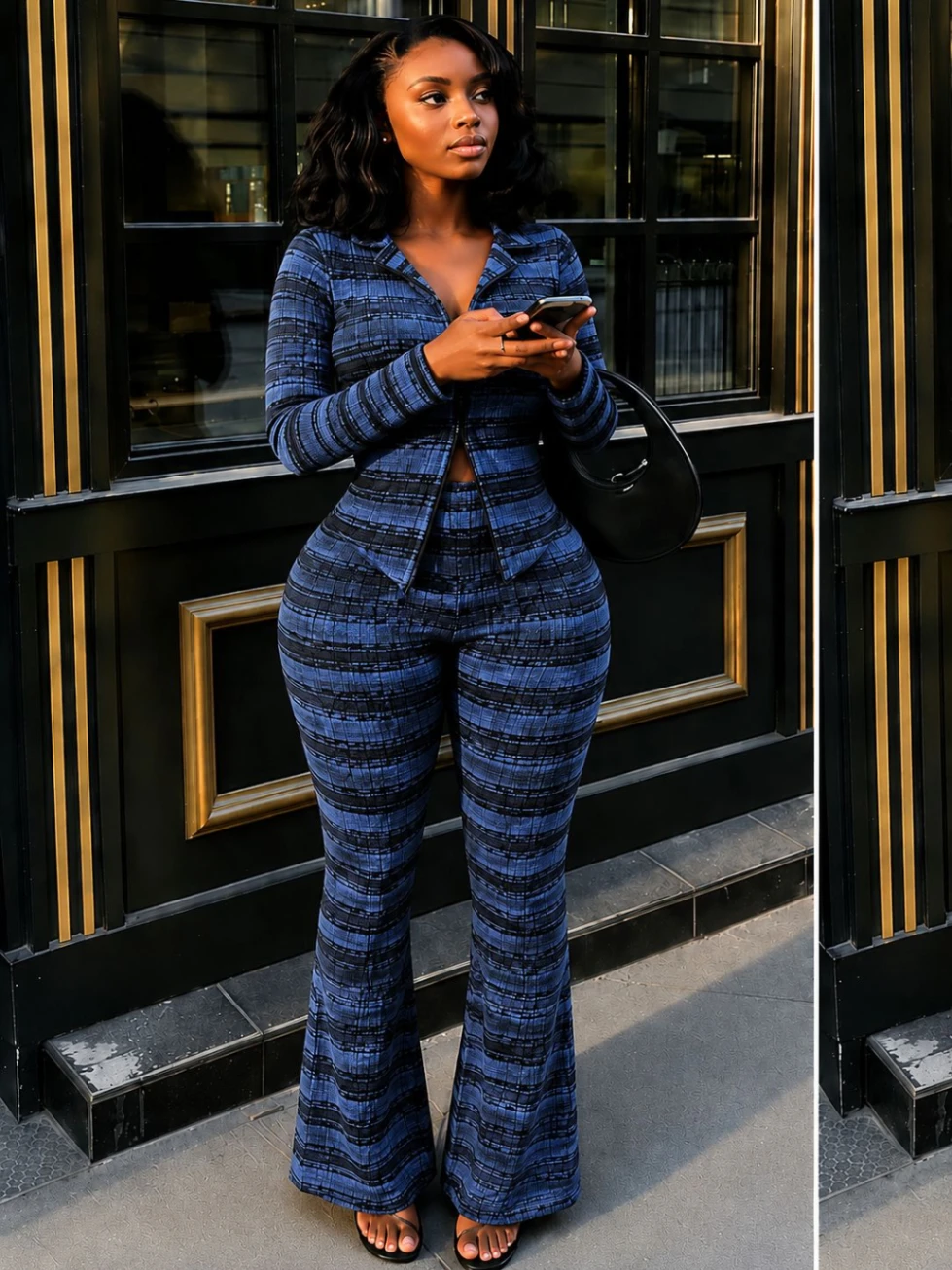 Urban Knit Striped Coord Set with Bootcut Pants