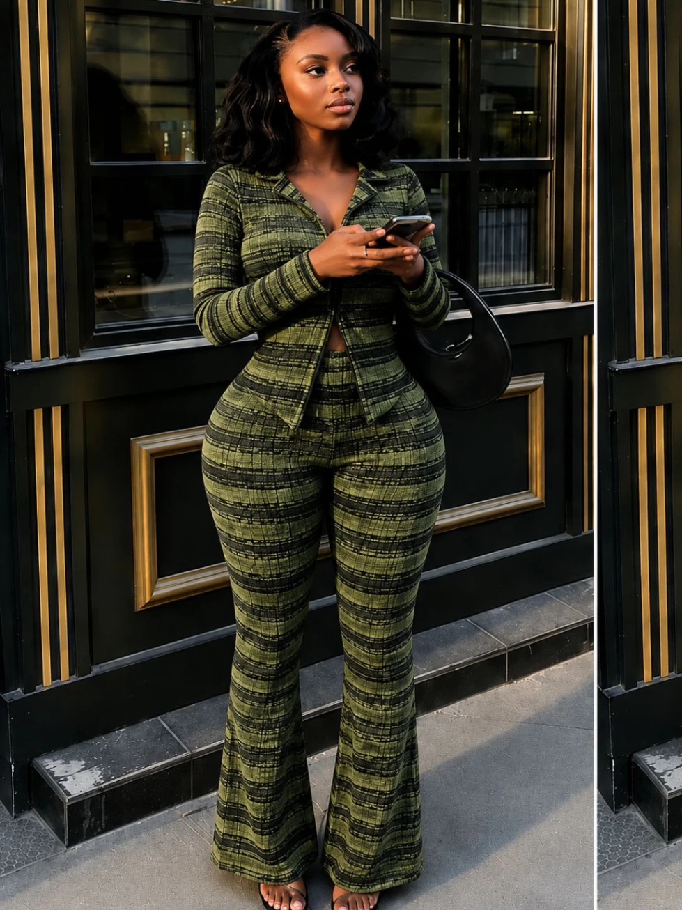 Urban Knit Striped Coord Set with Bootcut Pants