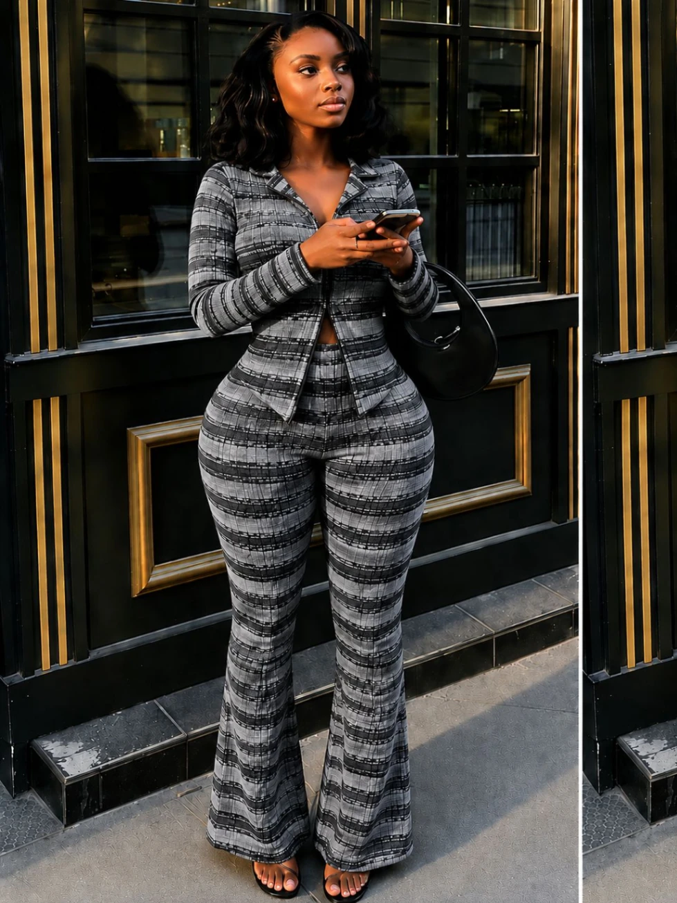 Urban Knit Striped Coord Set with Bootcut Pants