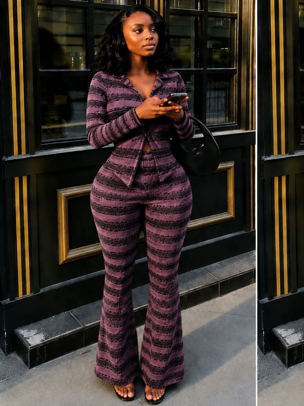 Urban Knit Striped Coord Set with Bootcut Pants