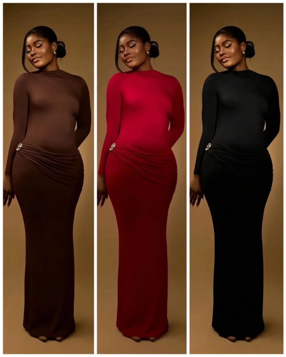 Women's Elegant Stand Collar Long Sleeve High Split Maxi Dress