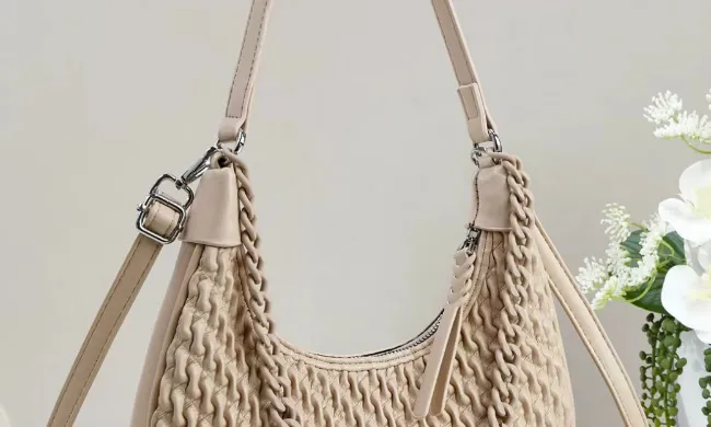 woven shoulder bag beige